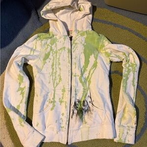 RARE GRAIL white and green tie dye zip up hooded sweatshirt